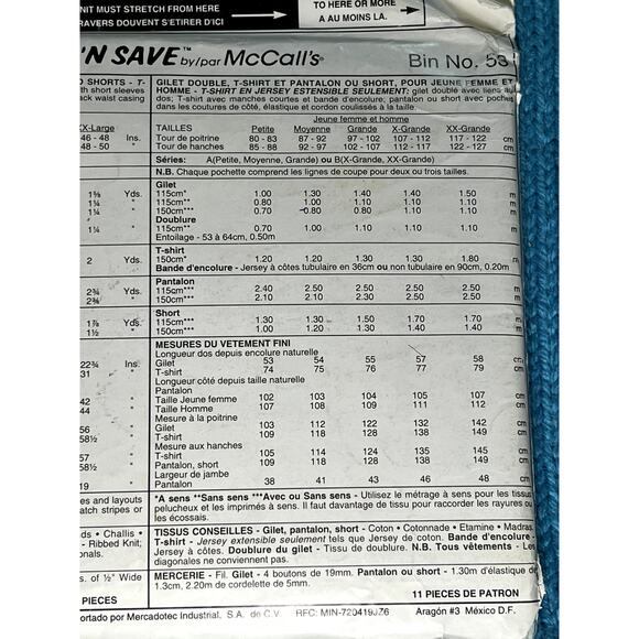 McCalls 7469 Sewing pattern unisex toop vest pants shorts size S M L - Picture 5 of 5